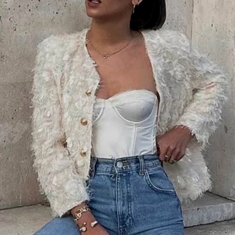 NWT Zara Cream Sequin Jacket